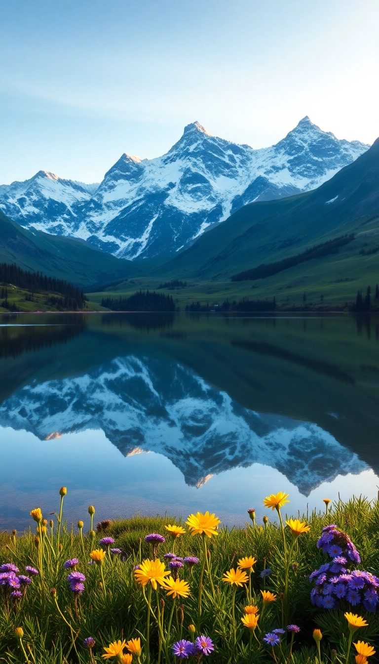 HD iPhone AI Spring Mountain Reflection Scenic Background